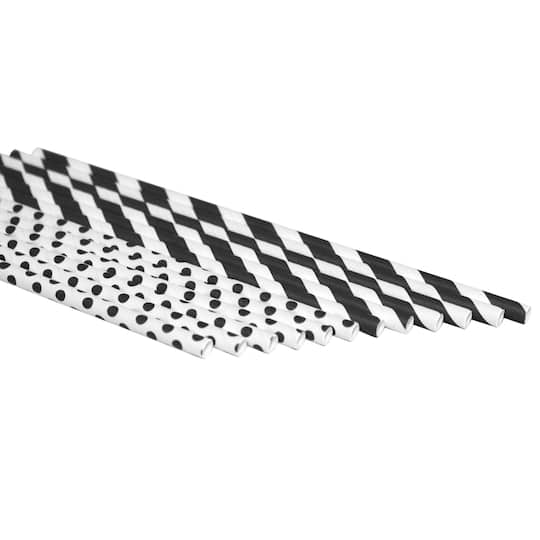 6 Packs: 100 ct. (600 total) Black Printed Paper Straws by Celebrate It&#x2122; Entertaining